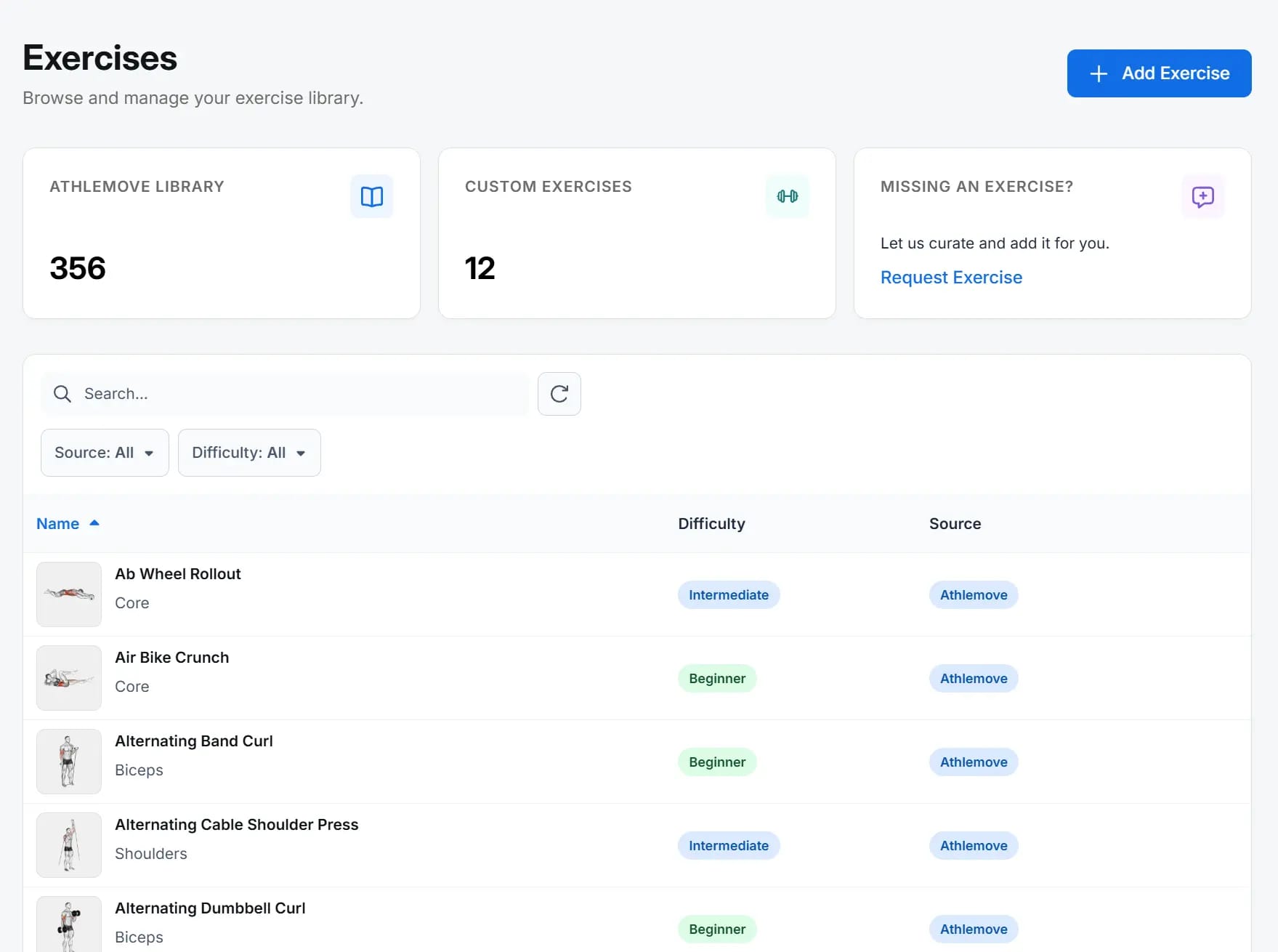 Exercise Library screenshot