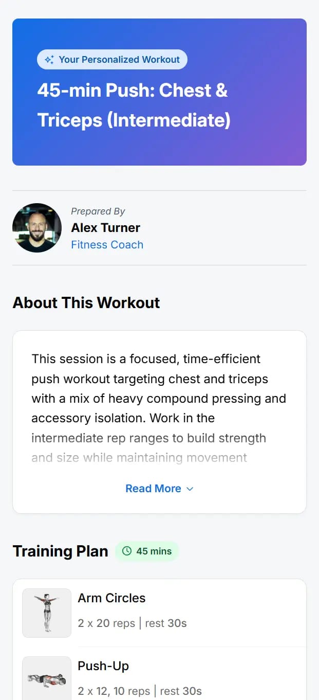 Shared workout mobile view