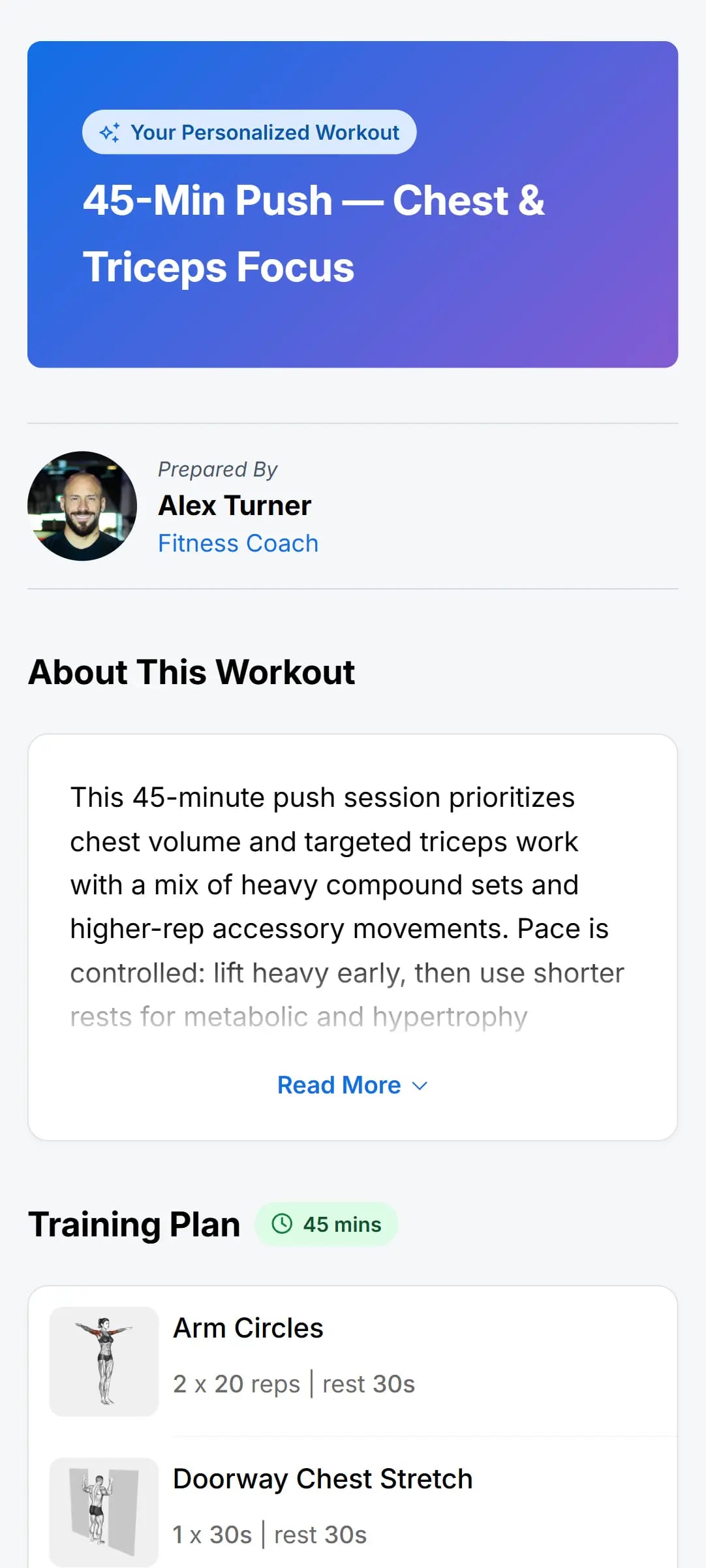 Shared workout mobile view